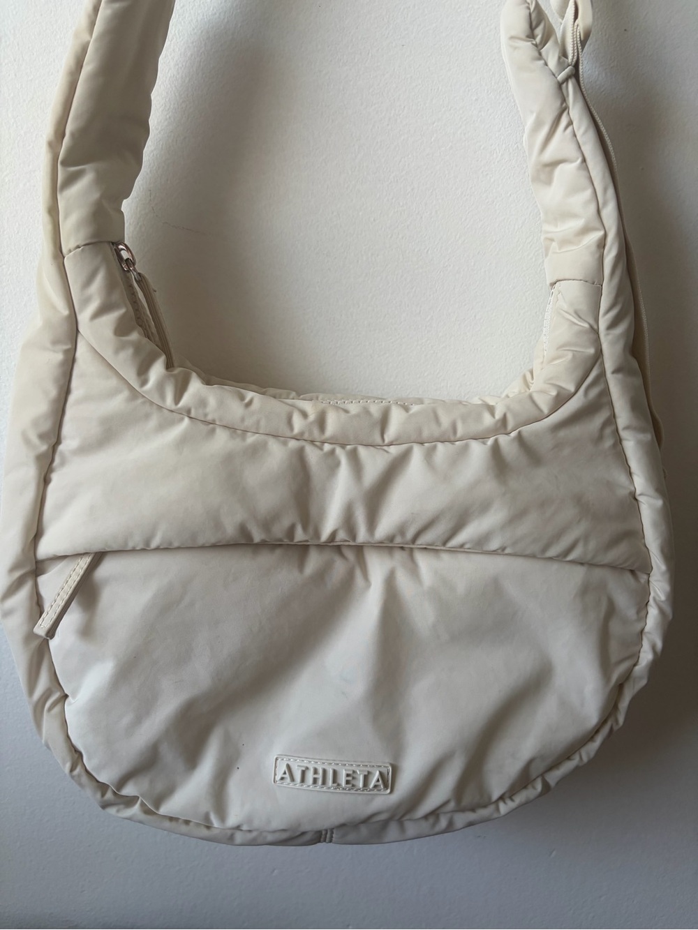 Athleta Cream Quilted Crossbody Shoulder Bag